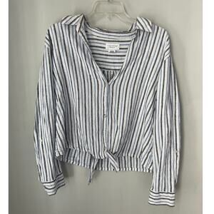 Calyspo St. Barth Top Linen Blend Front Tie Stripes Beachy Nautical Preppy XL